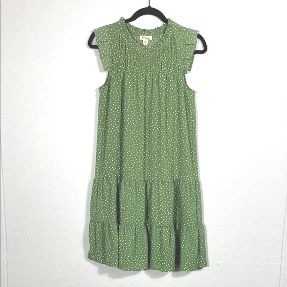 Monteau Green and White Polka Dot Tiered Dress size medium - Picture 1 of 9